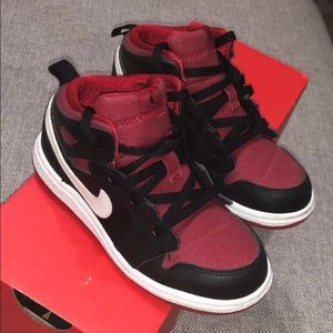 Red black white high top nike